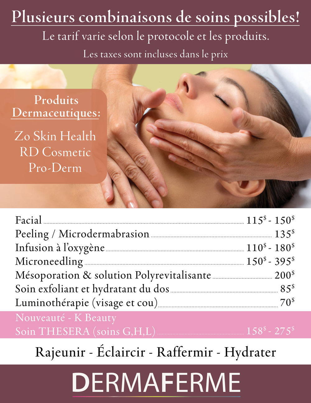 Liste de prix 2024 chez Dermaferme Laval